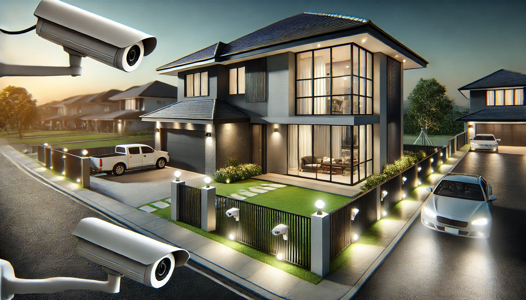 DALL·E 2025-03-17 13.27.42 - A modern, secure single-family house with advanced home security features. The house has a sleek, contemporary design with large windows, a reinforced Rury miedziane od instalacji grzewczej - obrazek wyrózniający dla instalacje hydrauliczne grygice