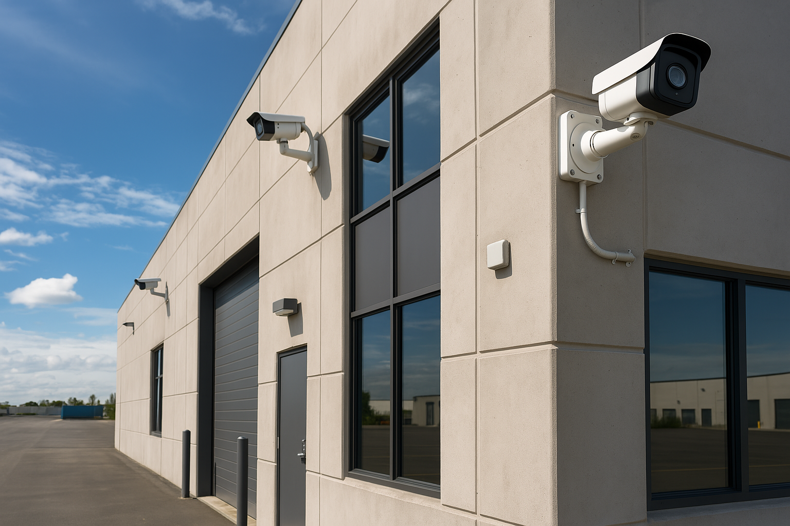 Monitoring firmy - warszawa Obrazek przedstawia monitoring zewnętrzny magazynu firmowego.