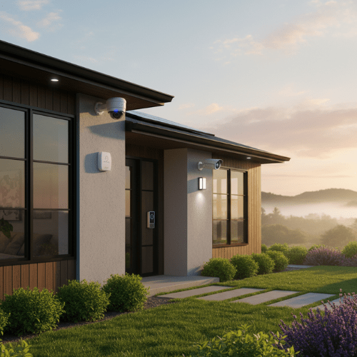 Wejście z kamerą i sygnalizatorem – montaż alarmu, Janki | InteliHome Wejście do domu z kamerą obrotową, sygnalizatorem i wideodomofonem – montaż i konfiguracja systemu alarmowego w Jankach